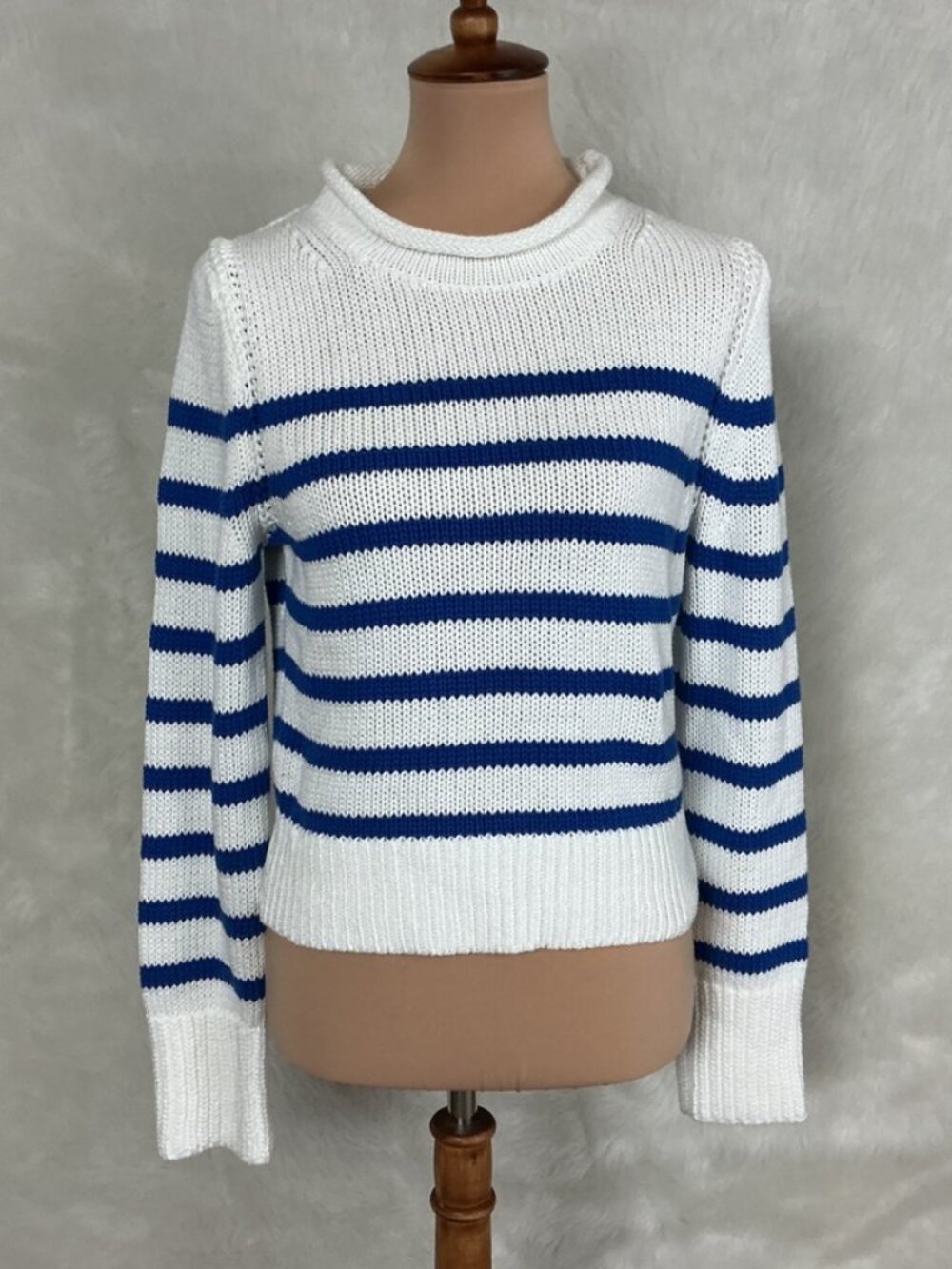J. Crew CE486 White & Blue Stripe Heritage Cotton Rollneck Sweater NWT XS